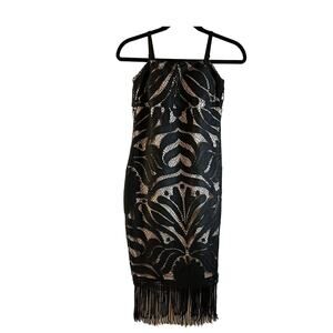 Alexia Admor Elegant Tassel Dress Strapless Black Women Size Medium Fringe Dress